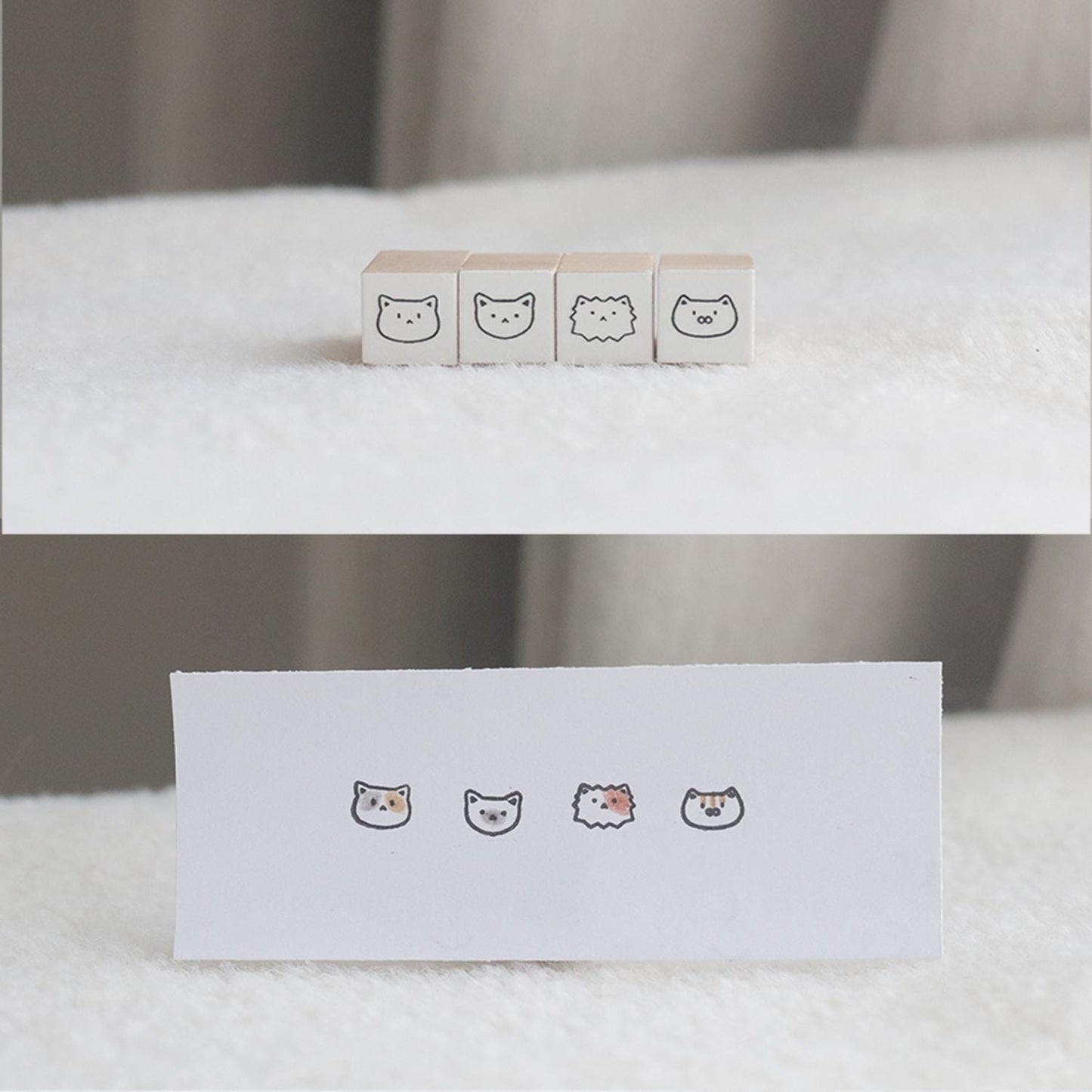 Cat Lover / Daily Work / Social Media Wooden Rubber Stamps , Nine-compartment wooden box