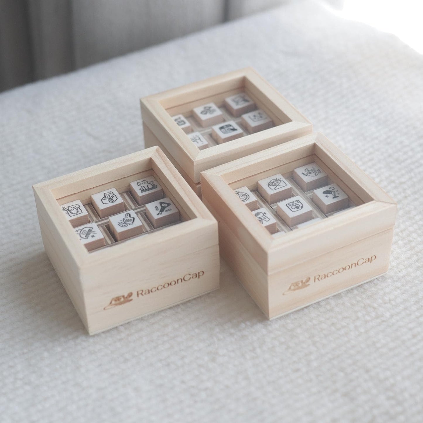 Cat Lover / Daily Work / Social Media Wooden Rubber Stamps , Nine-compartment wooden box