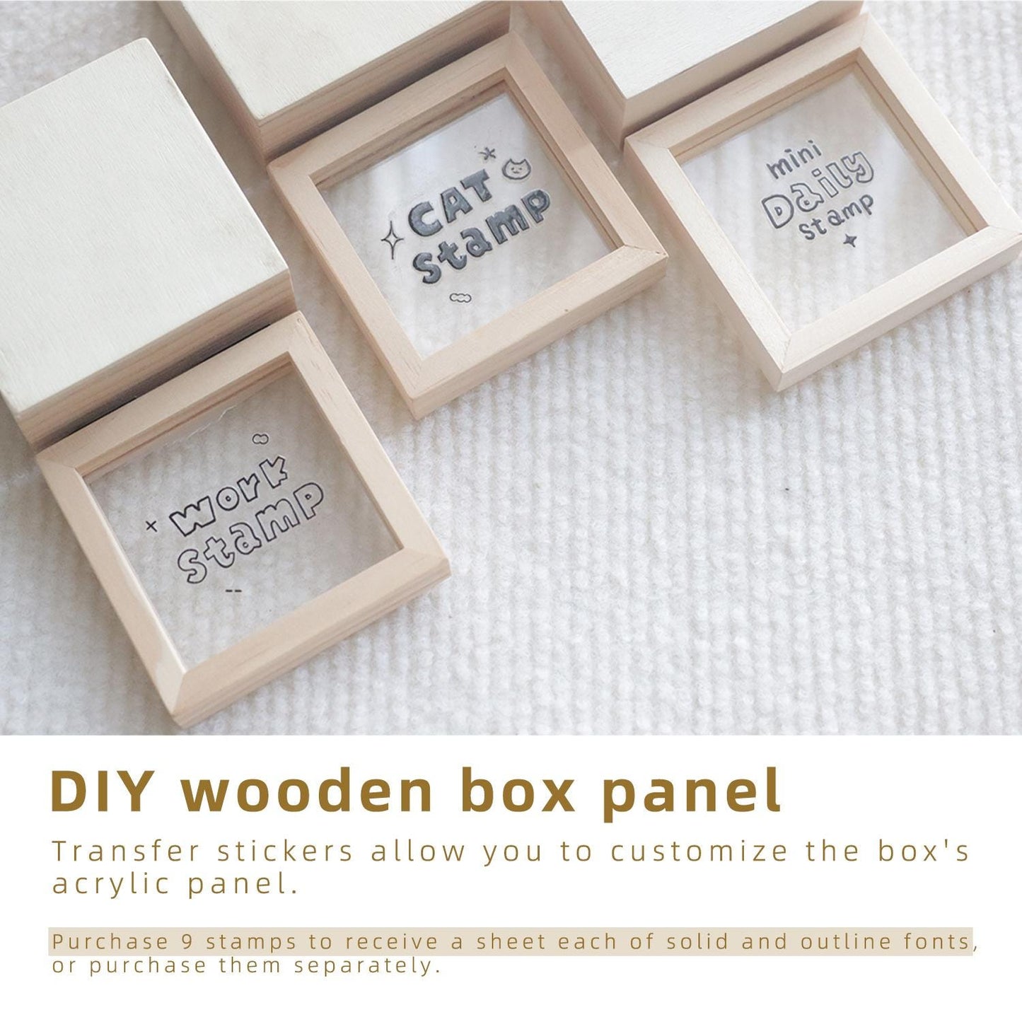 Cat Lover / Daily Work / Social Media Wooden Rubber Stamps , Nine-compartment wooden box