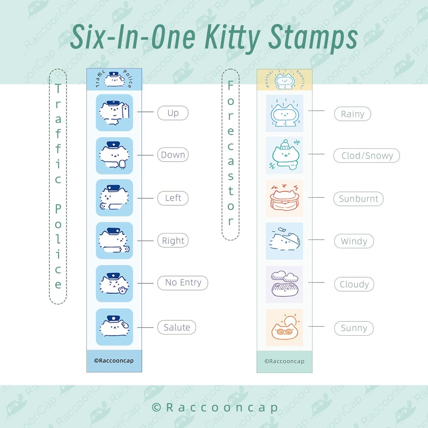 Kitty Weatherman / Kitty Policeman Six-In-One Stamps