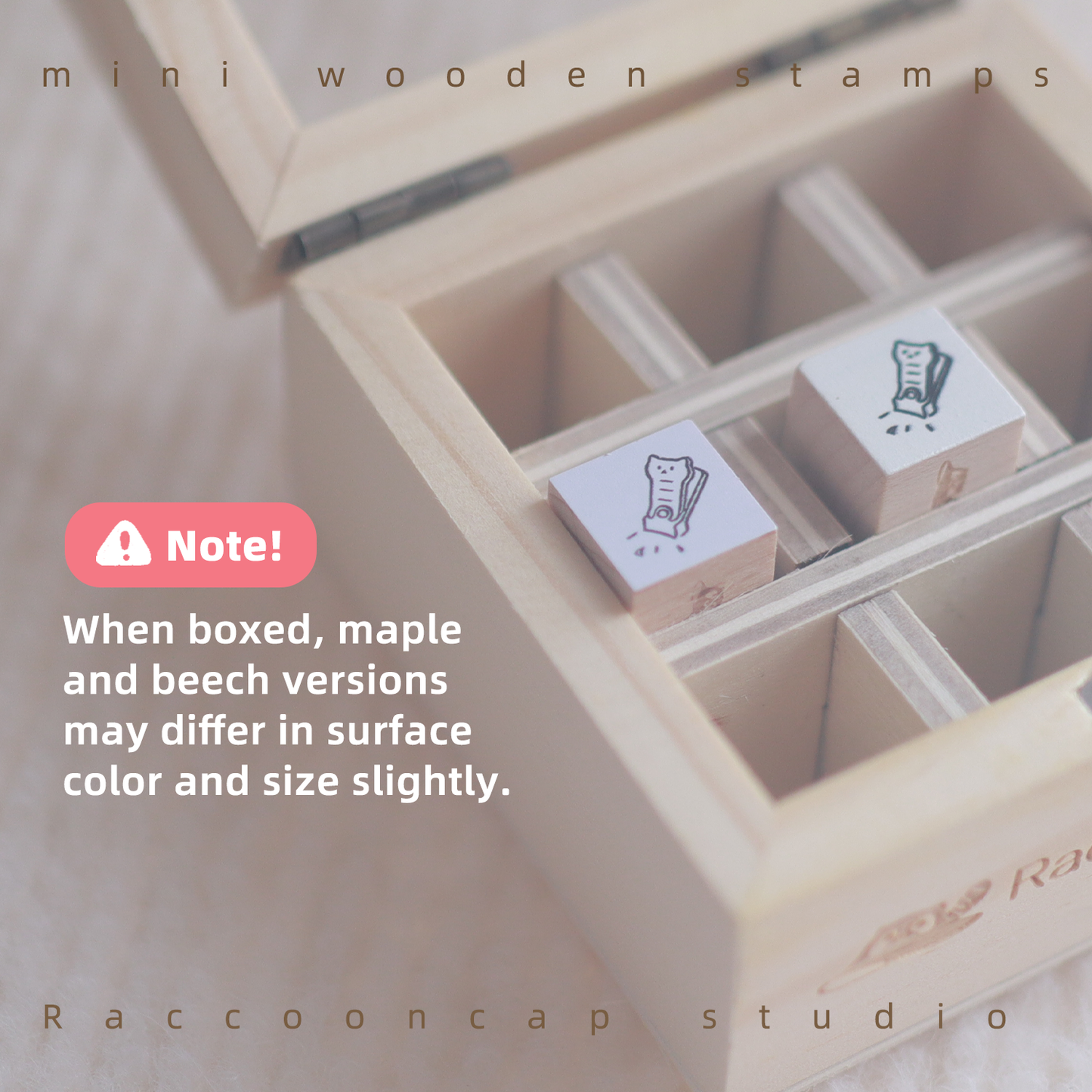 Cat Lover / Daily Work / Social Media Wooden Rubber Stamps , Nine-compartment wooden box