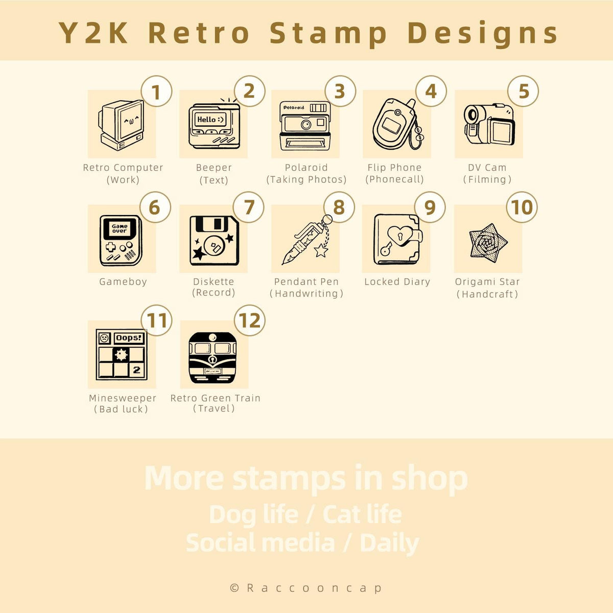 Y2K retro stamp Beech wood Rubber Stamps Vintage Stamps